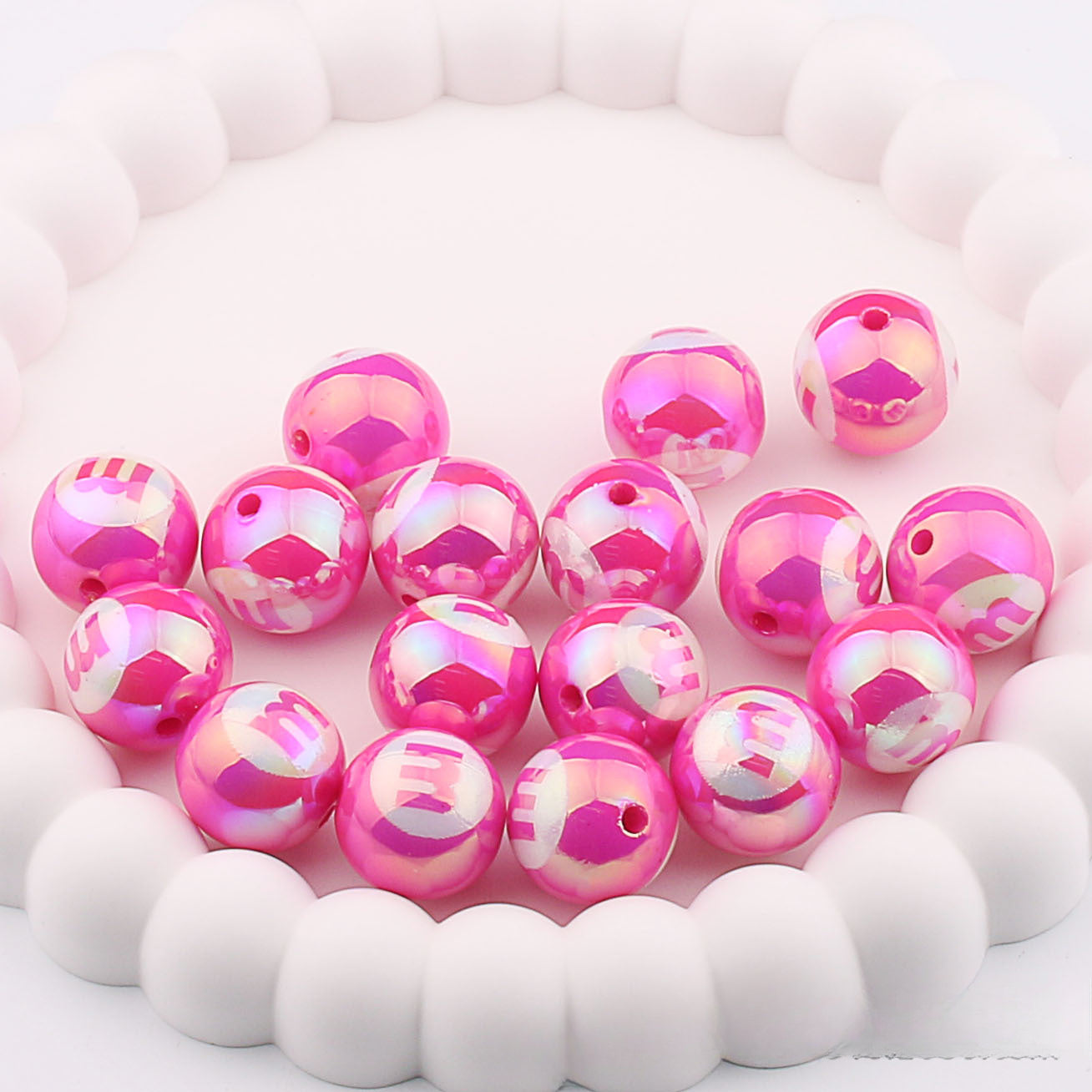 Wholesale 20pcs Acrylic UV Plating Engraving M Bean Straight Hole Two-color DIY Beads