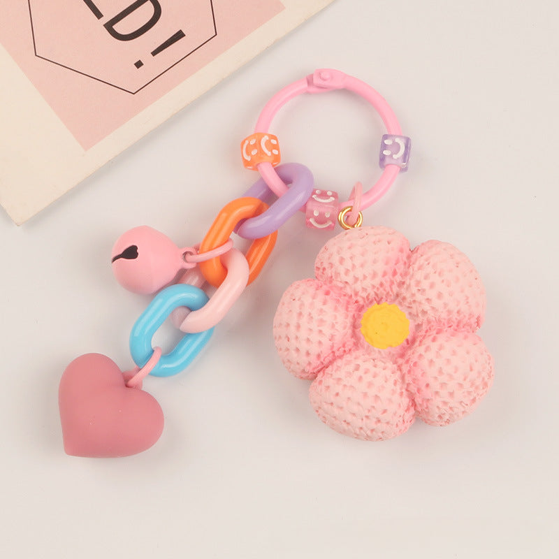 Wholesale Pink Resin Small Flower Acrylic Open Ring Chain Keychain