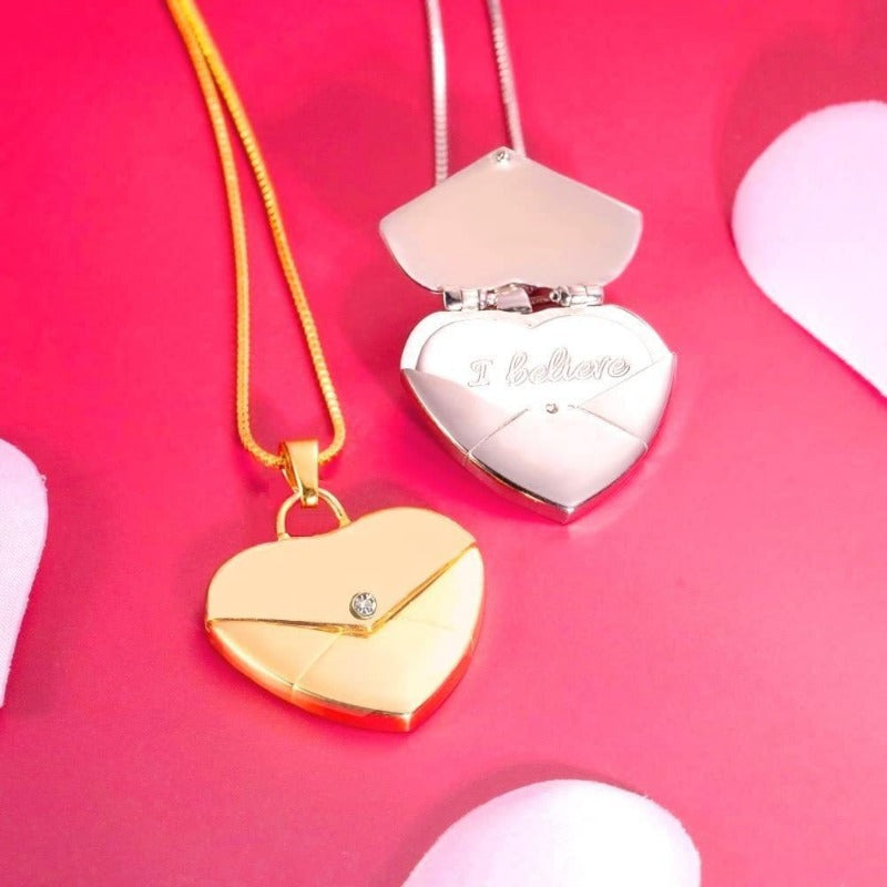 Wholesale Love Envelope Personalized DIY Engraving Openable Smooth Magnetic Heart-Shaped Necklaces