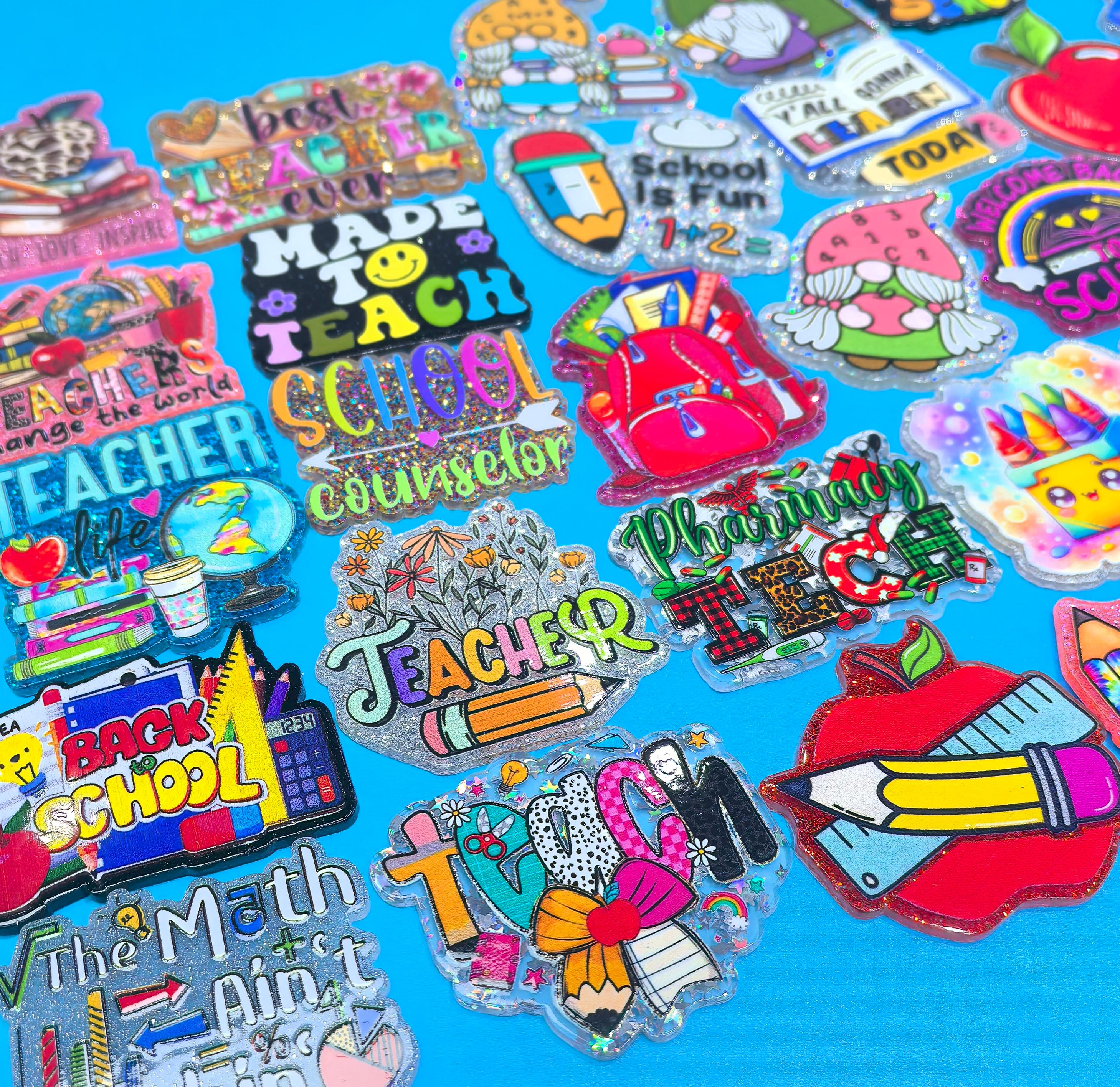 Wholesale Random 30pcs Study Theme Acrylic Flat Backs for Badge Reels Keychains