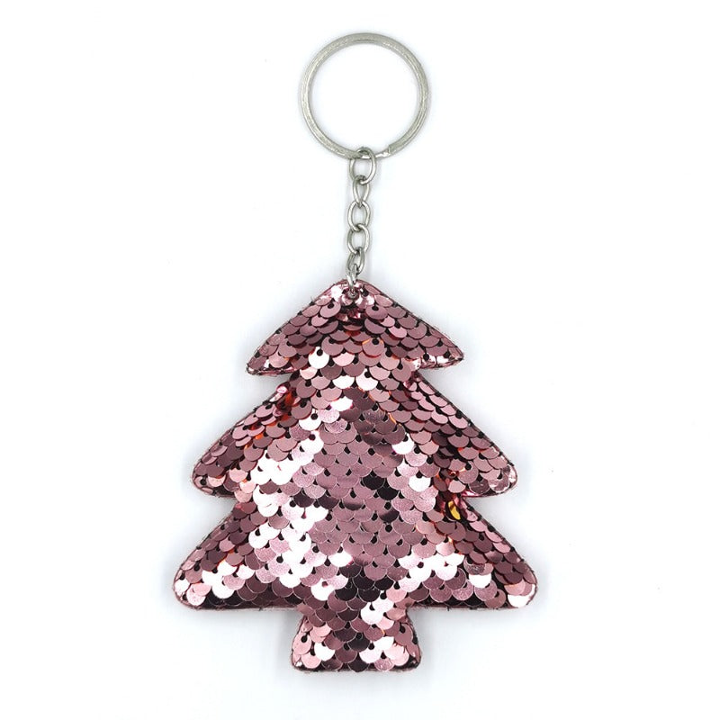 Wholesale Glitter Christmas Tree Reflective Bright Surface Rainbow Pine Keychains