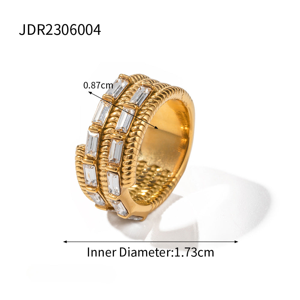 Wholesale Stainless Steel Gold Plated Asymmetric Square Zircon Ring