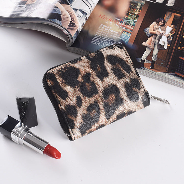 Wholesale Short Leopard Print PU Zipper Large Capacity Multi-card Slot Wallet