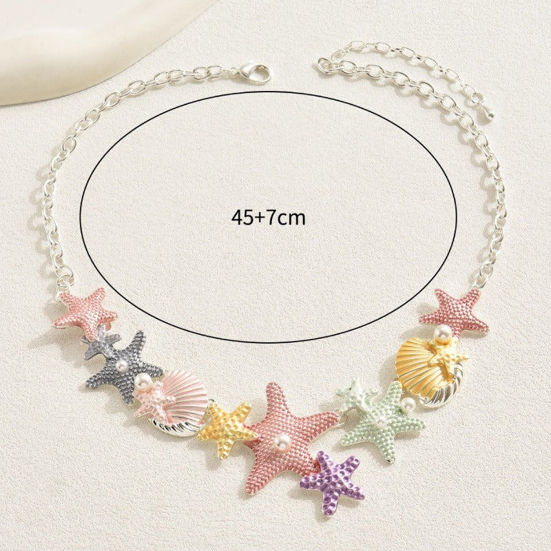 Wholesale Star Shell Versatile High End Set with Pearl Drip Oil Clavicle Chain Necklaces