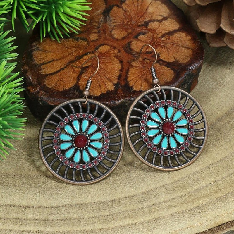 Wholesale Water Drop Exaggerated Retro Tassel Round Glaze Earrings