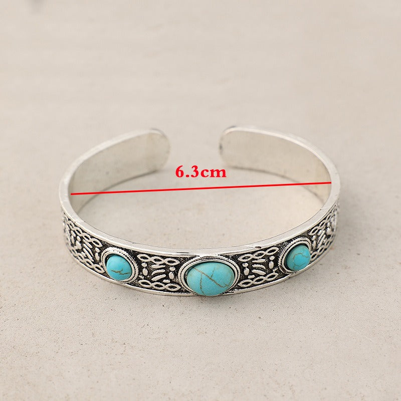 Wholesale Bohemian Vintage Style Inlaid Turquoise Open Adjustable Alloy Bracelet