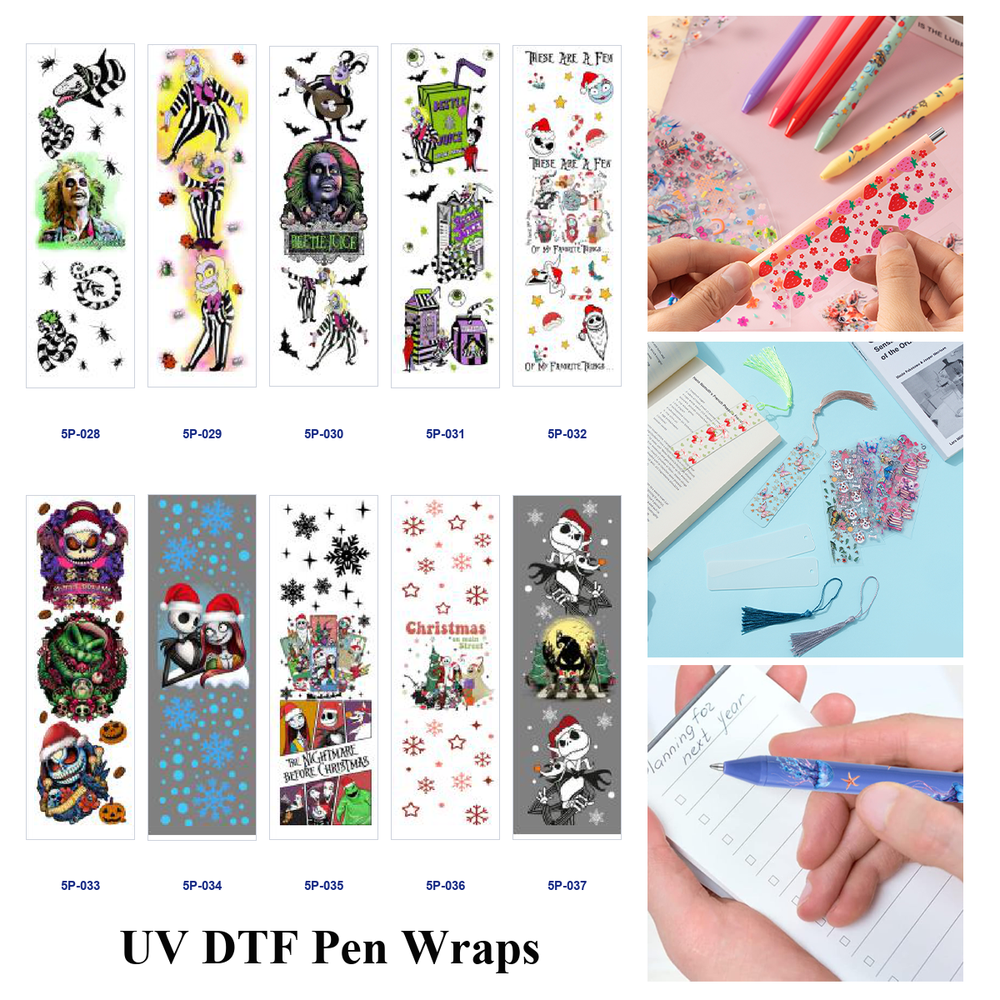 Wholesale 2/ 8/ 16pcs Dark Gothic Christmas Spooky Holiday Skeleton Snowflake Print Pen and Bookmark Stickers UV DTF Wraps OLY Exclusive
