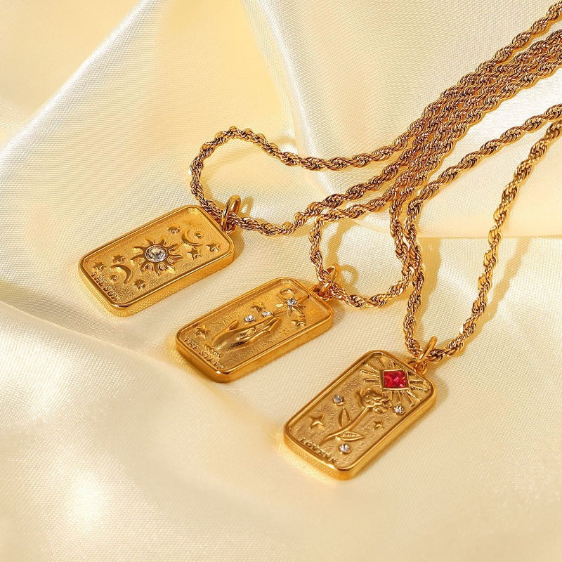Wholesale 18K Gold Plated Zircon Stainless Steel Sun Star Twist Wheat Type Chains Necklace