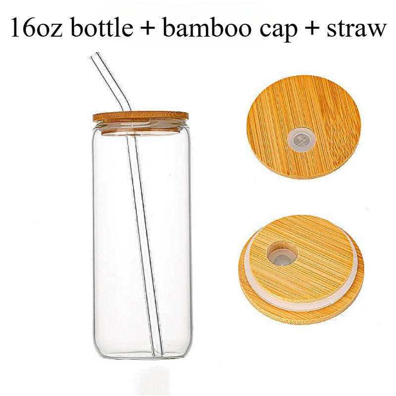Wholesale16oz High Borosilicate Cola Cup Cold Drink Glass Cup with Lid and Straw Set