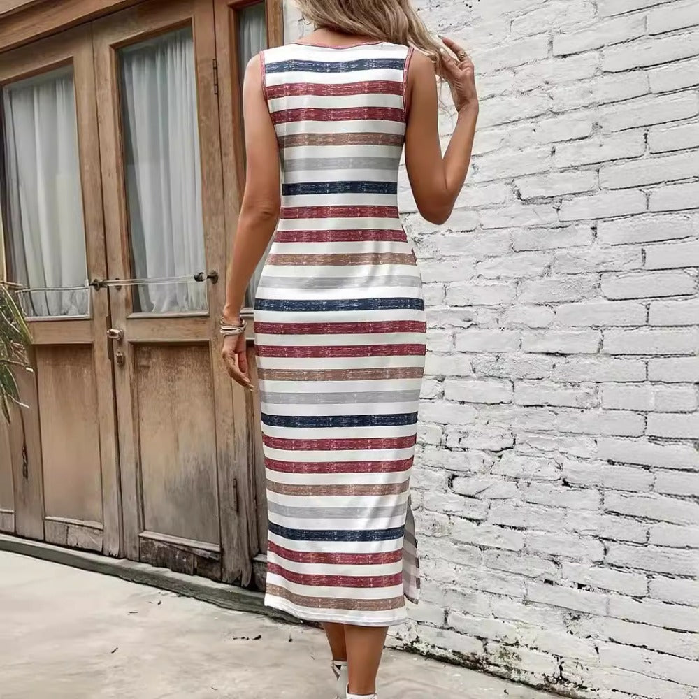 Wholesale Sleeveless Striped Sexy Slit Dress