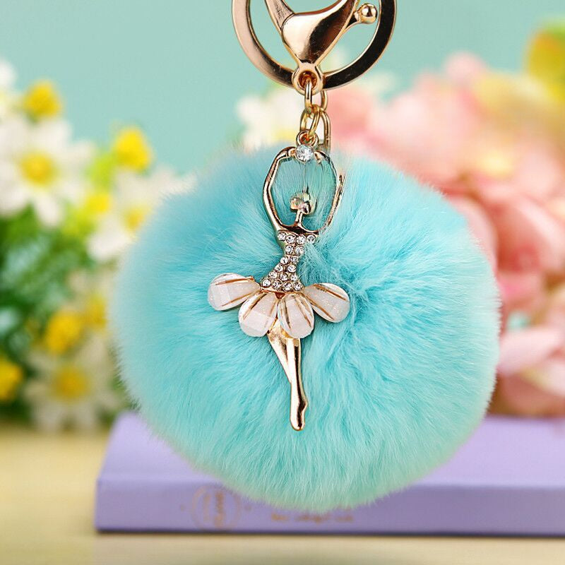 Wholesale Water Diamond Barre Dance Rex Rabbit Hair Ball Little Angel Keychain