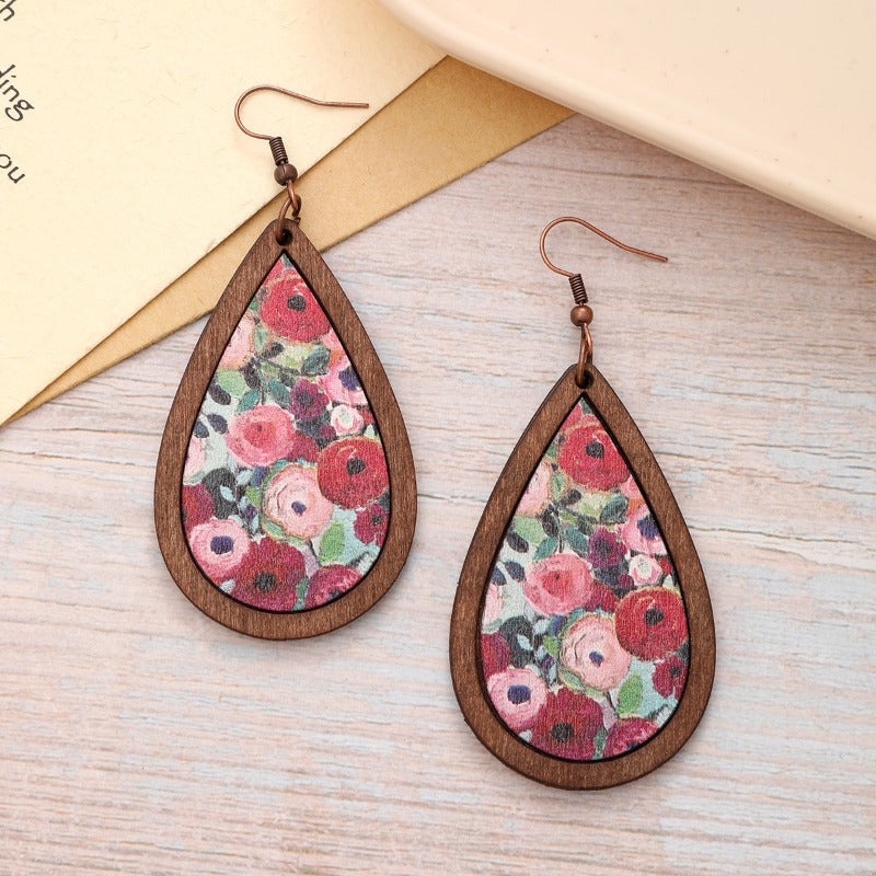 Wholesale Ethnic Style Wooden Droplet Shaped Retro Earrings