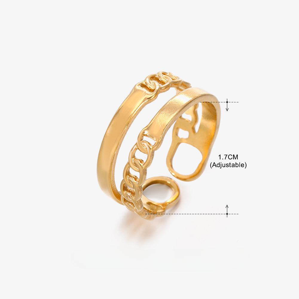 Wholesale Open Adjustable Chain Gold Stainless Steel Ring