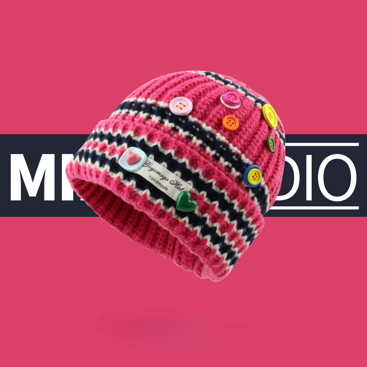 Wholesale Striped Colorful Button Knitted Woolen Knitted Hat