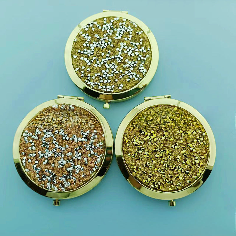 Wholesale 70mm Round Metal Snap Fastening, Crystal Appliqué Diamond Double-sided Mirror