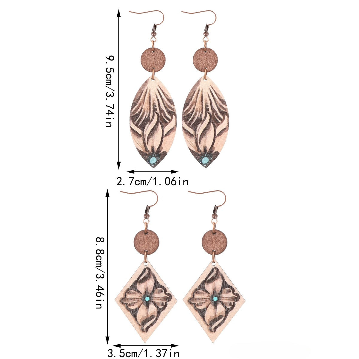 Wholesale of Western Wind Bull Head Sunflower Cactus Horse Head Wooden Slice Earrings