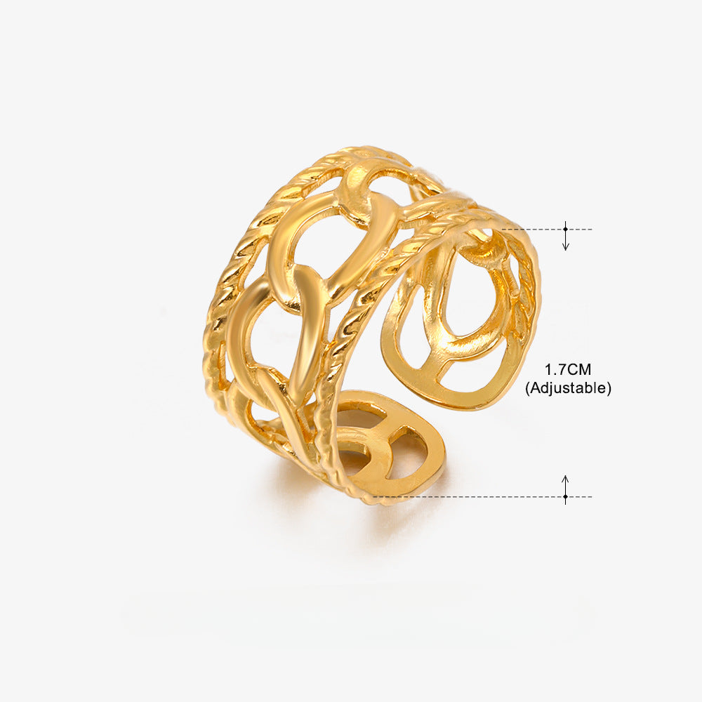 Wholesale Open Adjustable Chain Gold Stainless Steel Ring