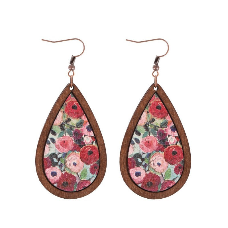 Wholesale Ethnic Style Wooden Droplet Shaped Retro Earrings