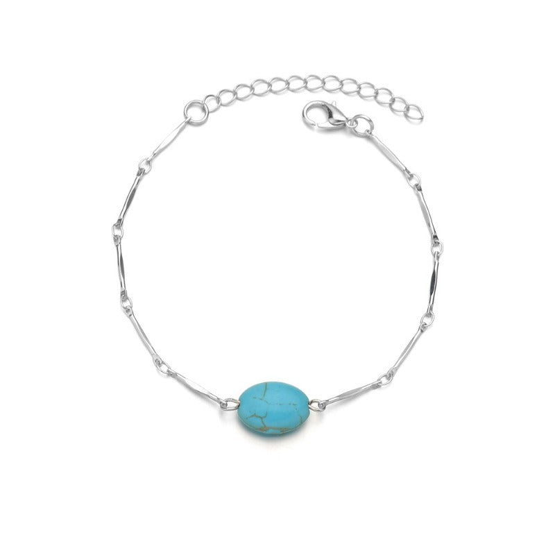 Wholesale Retro Fashion Geometric Oval Turquoise Adjustable Bracelet