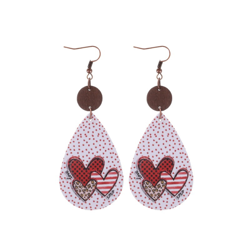 Wholesale Multiple Heart Pattern Valentine's Day Leopard Print Leather Earrings