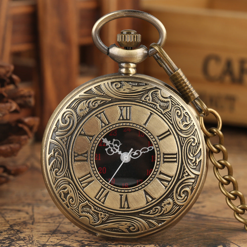 Wholesale Roman Numeral Double Display Men's Alloy Retro Necklace Pocket Watch