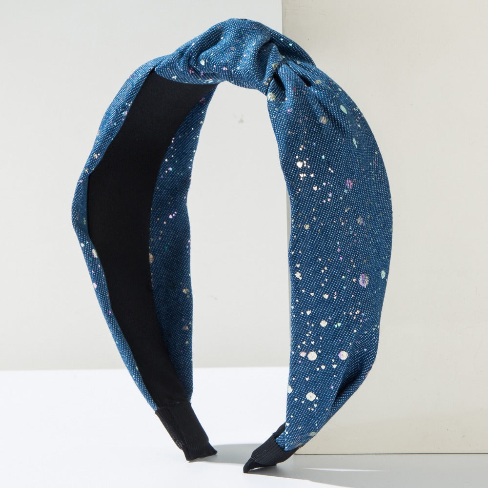 Wholesale Denim Fabric Creative Polka Dot Wide Edge Knotted Headband