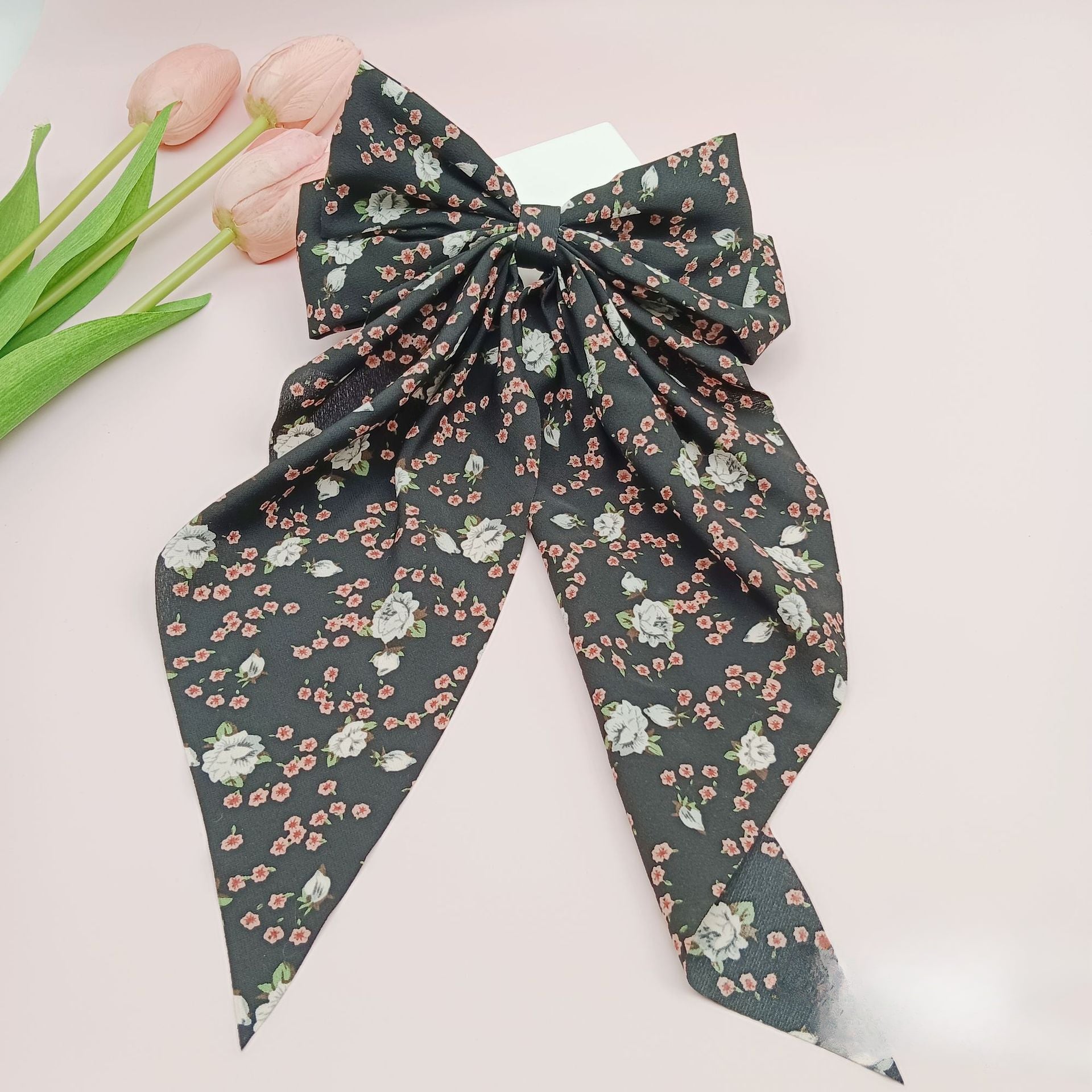 Wholesale Fabric Floral Scarf Ribbon Bow Spring Clip
