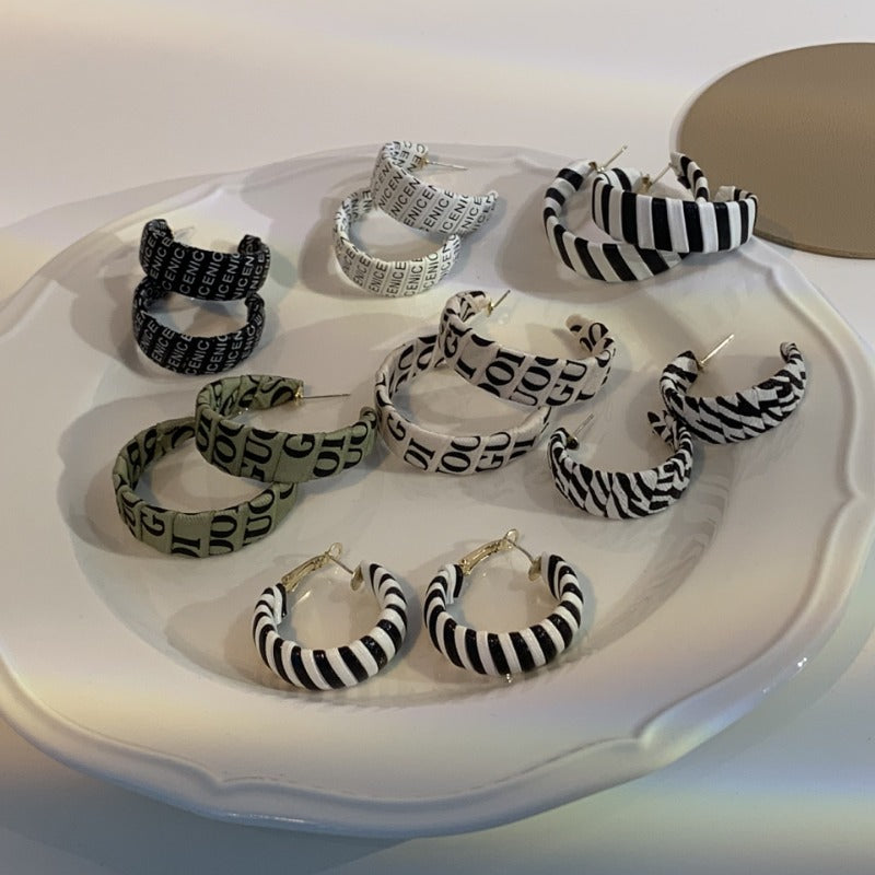 Wholesale S925 Silver Needle Versatile Letter Stripe Cold Wind Leather Earrings