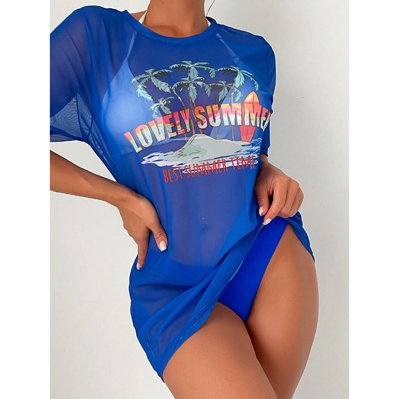 Wholesale Polyester Bikini Three Piece Printed Swimwear Sexy European and American Bikini Women's Hoodies