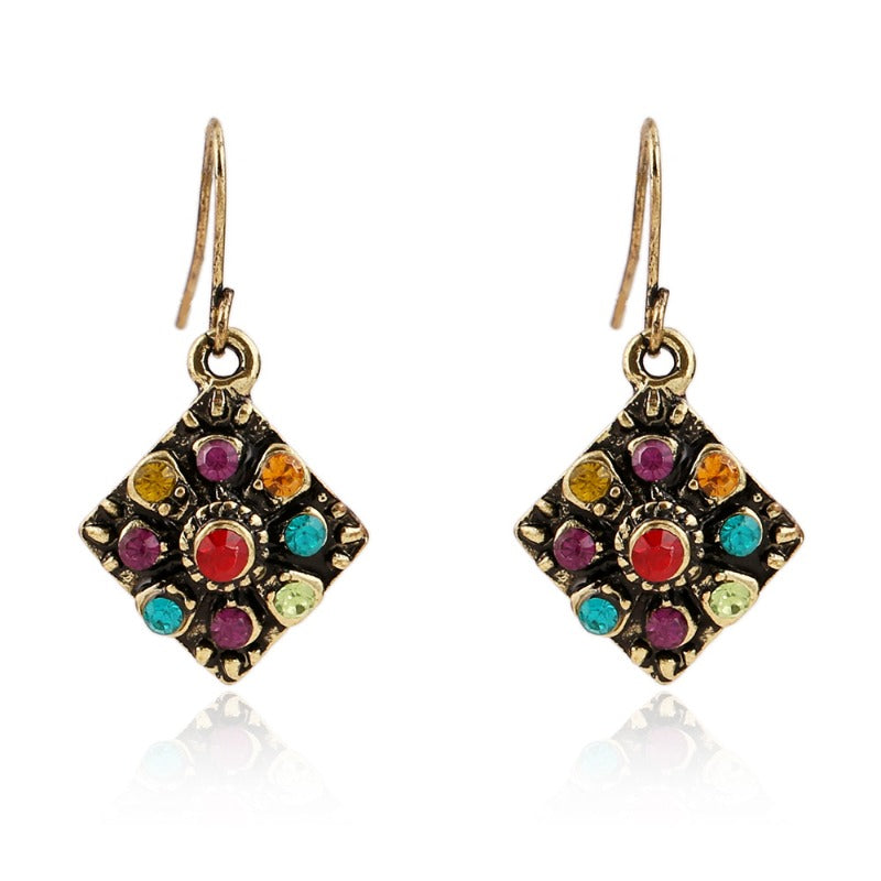 Wholesale Bohemian Ethnic Retro Color Diamond Earrings