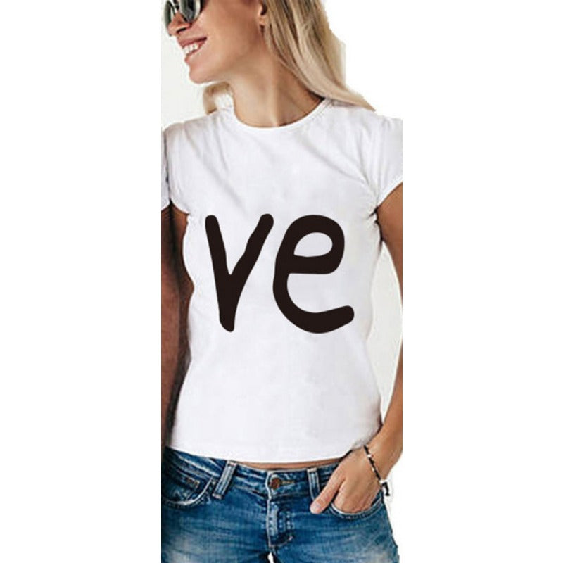 Wholesale Polyester Loose Round Neck Casual Printed Couple Short Sleeves