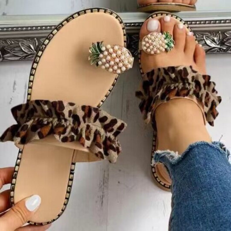 Wholesale Summer Pineapple Lace Toe PU Slippers