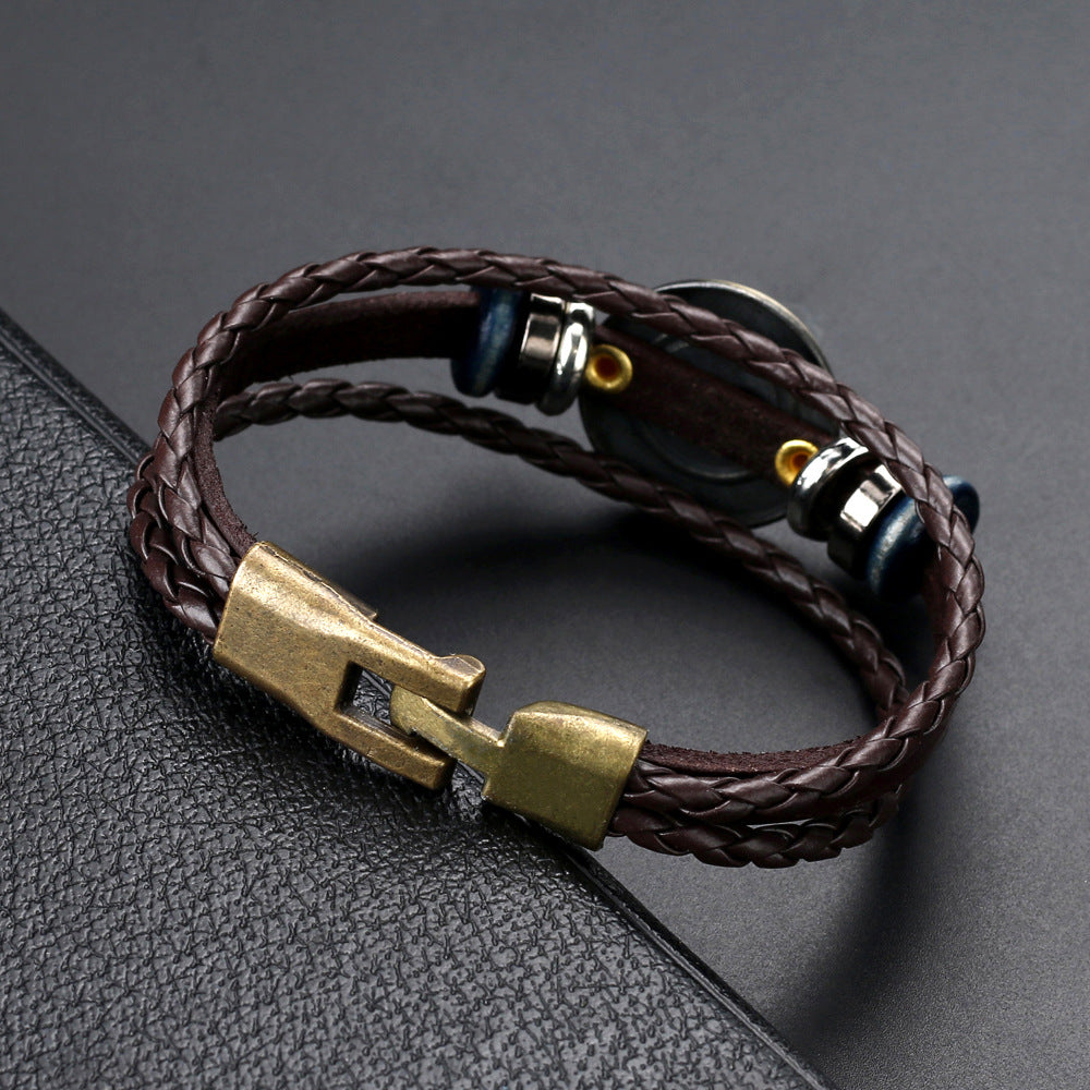 Wholesale Minimalist Alloy Bagua Woven Cowhide Bracelet