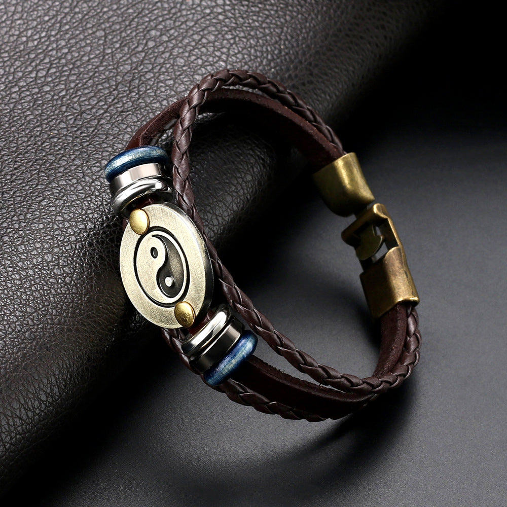 Wholesale Minimalist Alloy Bagua Woven Cowhide Bracelet