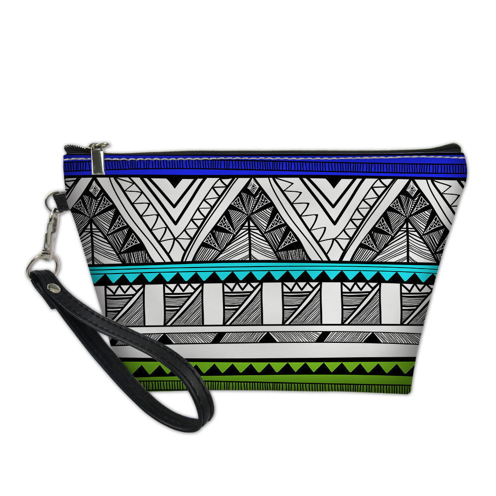 Wholesale PU Ethnic Aztec Pattern Travel Storage Portable Makeup Bag