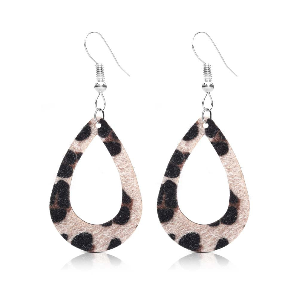 Wholesale PU Leopard Print Water Droplets Earrings