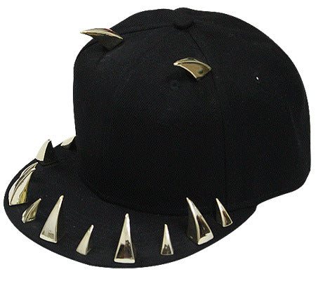 Wholesale Punk Horn Rivet Hip Hop Flat Brim Baseball Cap