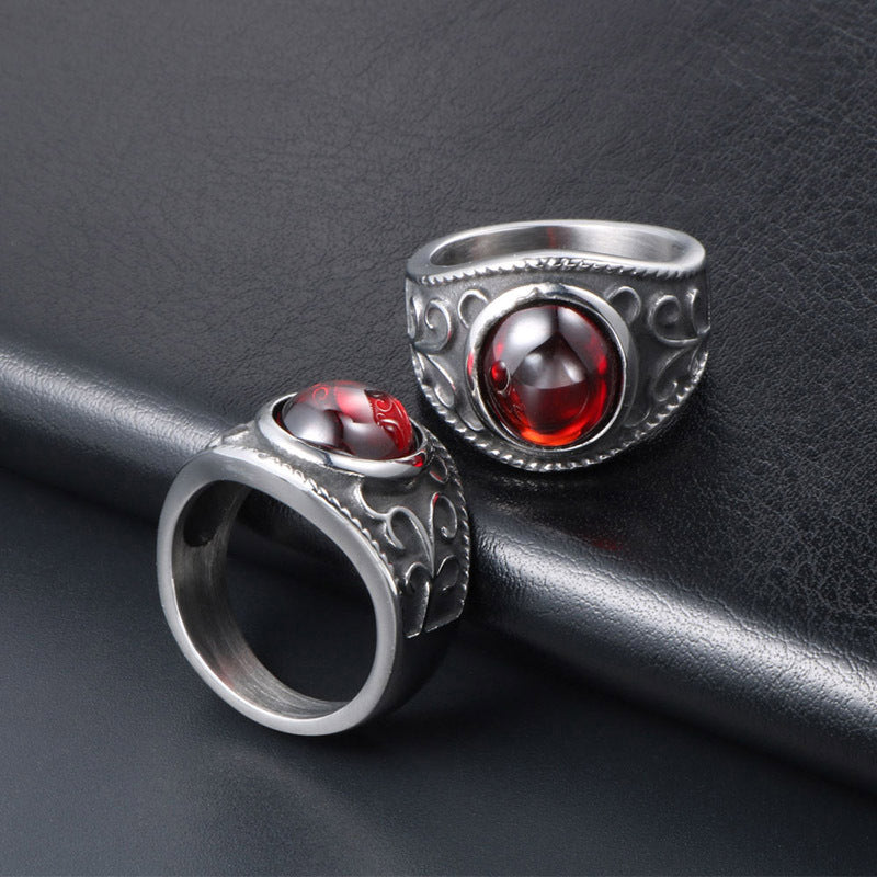 Wholesale Magic pomegranate ruby ring men's hip-hop titanium steel ring