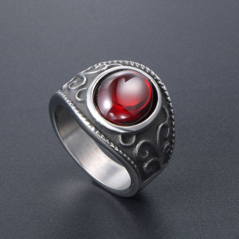 Wholesale Magic pomegranate ruby ring men's hip-hop titanium steel ring