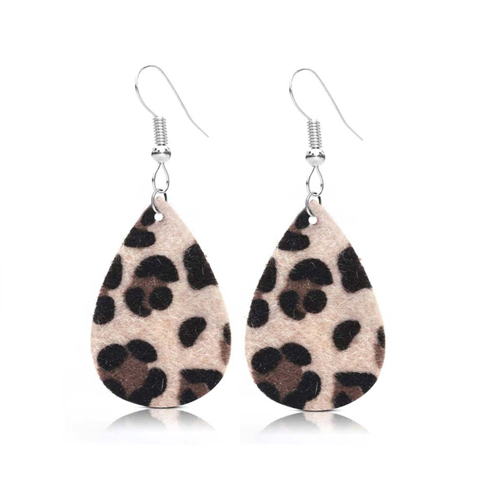 Wholesale PU Leopard Print Water Droplets Earrings
