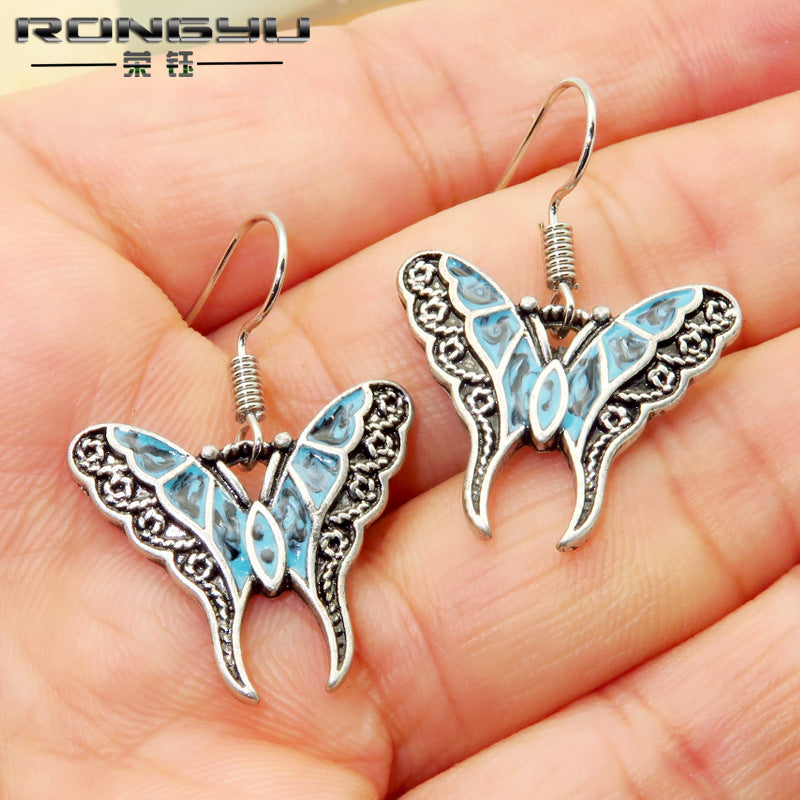 Wholesale Literary Retro Style Palace Painted Butterfly Earrings