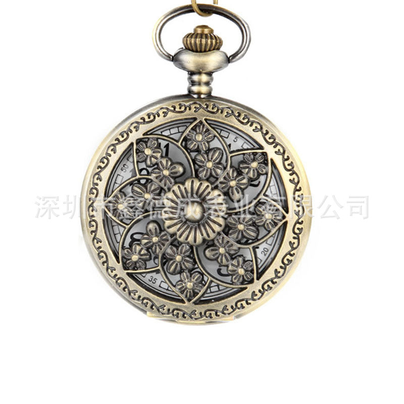 Wholesale Hollow out retro flip quartz pocket watch