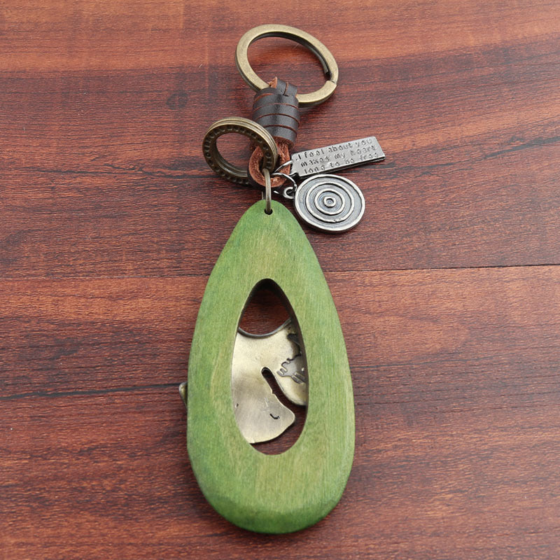 Wholesale Genuine Leather Alloy Ginkgo Leaf Wooden Keychains