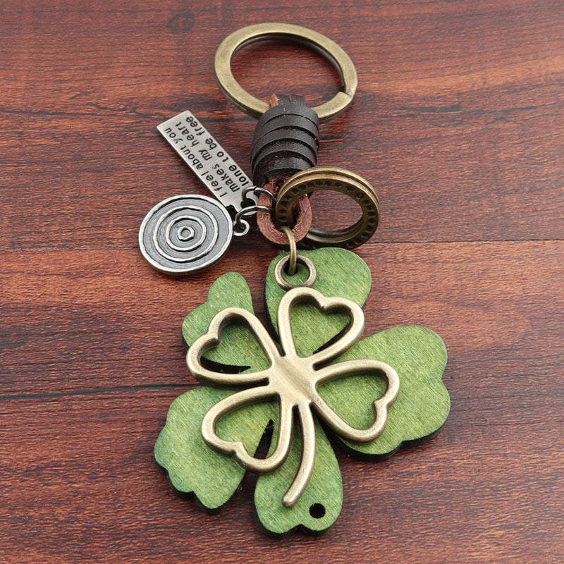 Wholesale Alloy Clover Wooden Clover Keychains