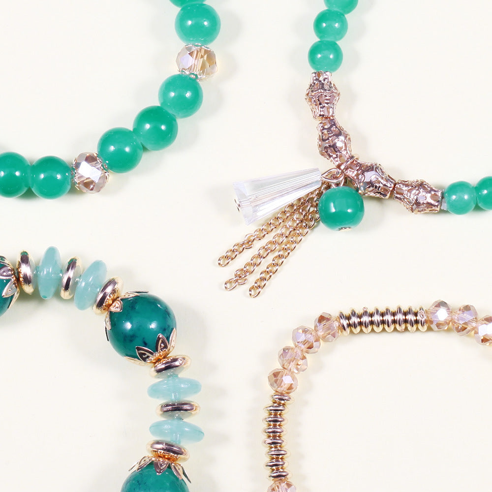 Wholesale Bohemian Imitation Agate Chain Tassel Colored Glass Electroplated Crystal Bracelet