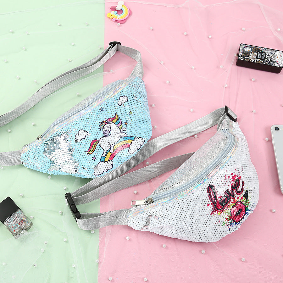Wholesale Unicorn Fanny Pack Cartoon Sequin Mermaid Fashion Cosmetic Bag