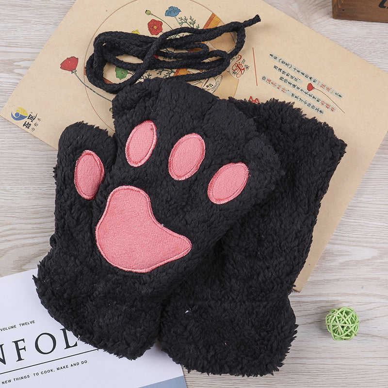 Wholesale Winter Fingerless Thickened Warm Cat Claw Plush Half Finger Gloves