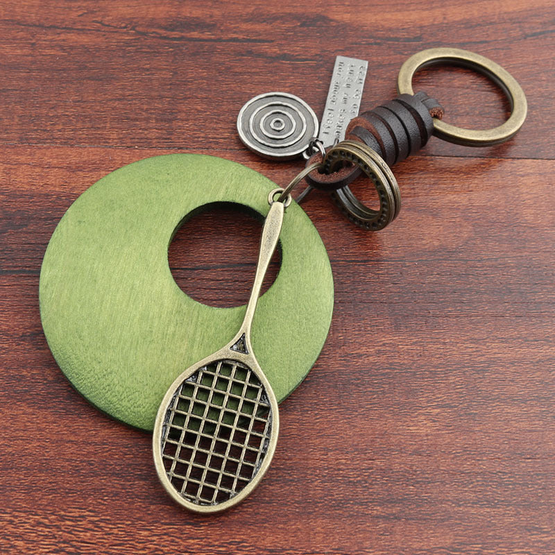 Wholesale Zinc Alloy Badminton Wooden Keychains