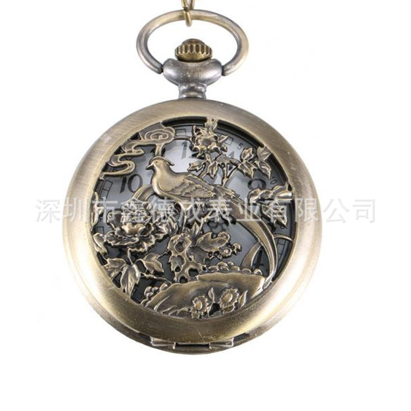 Wholesale Hollow out retro flip quartz pocket watch