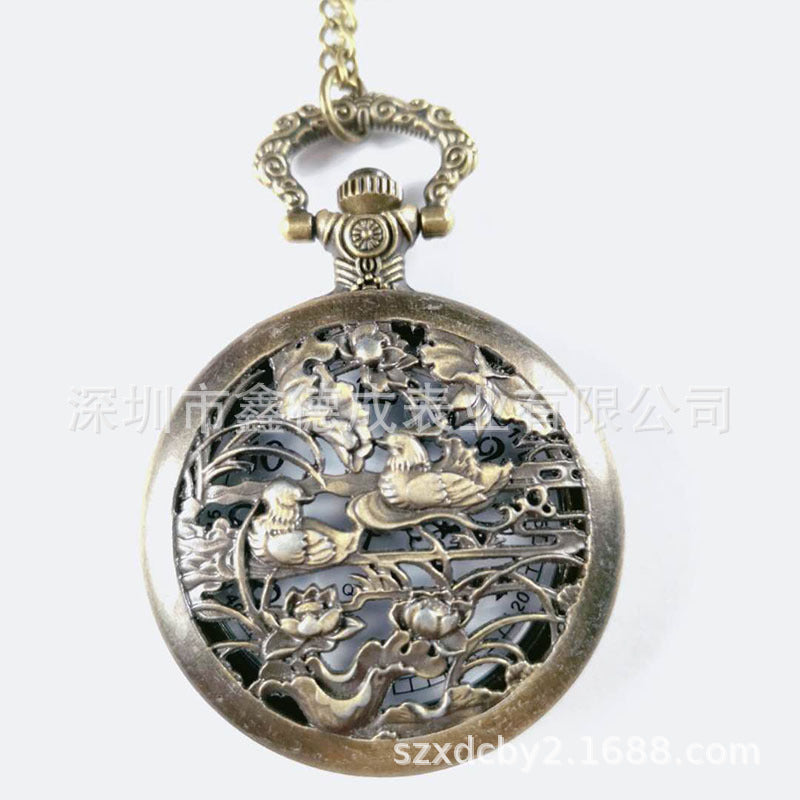 Wholesale Hollow out retro flip quartz pocket watch